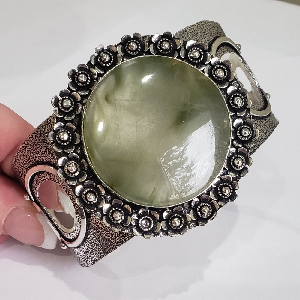 Prehnite gemstone, 925 silver bracelet